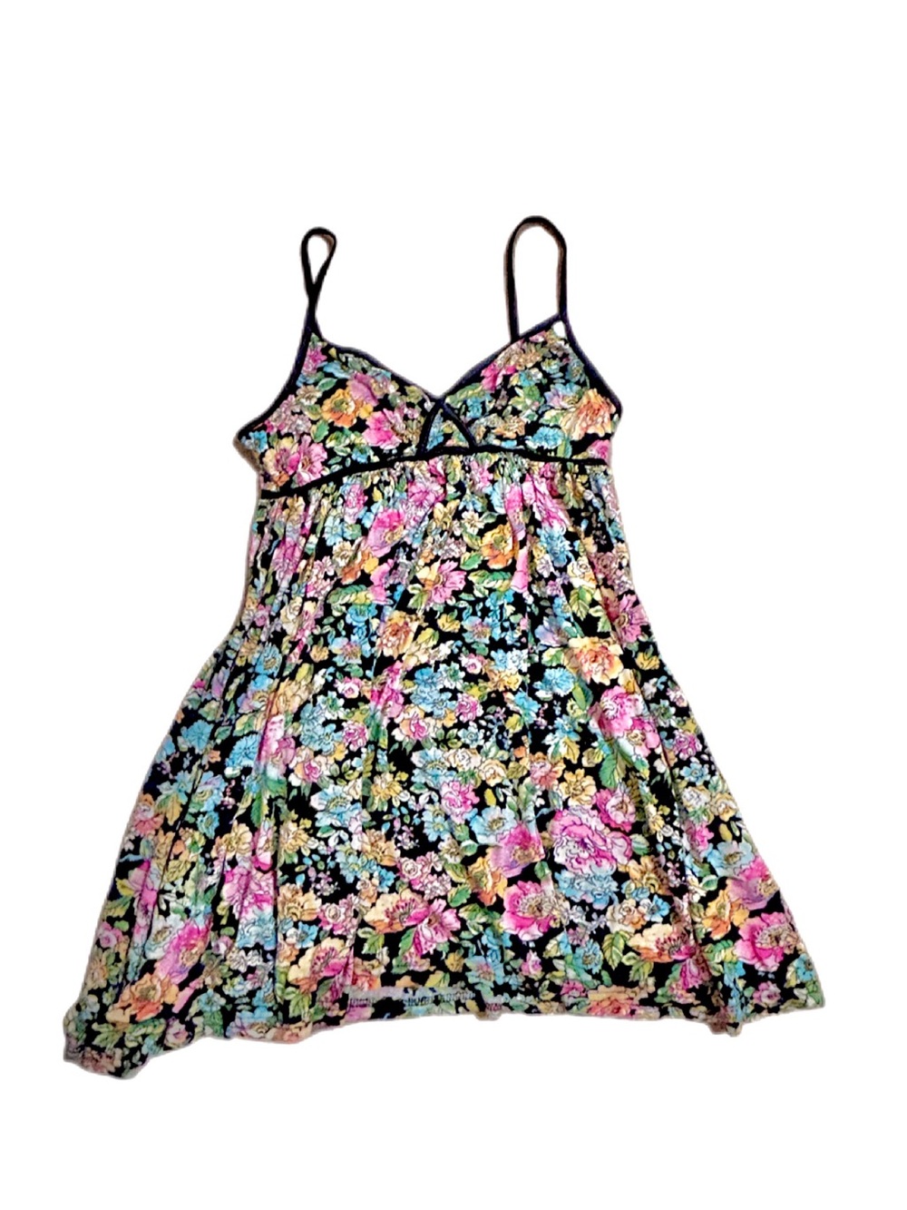 Floral Sundress Spaghetti Strap mini flowy dress Black Multicolor Flowers
